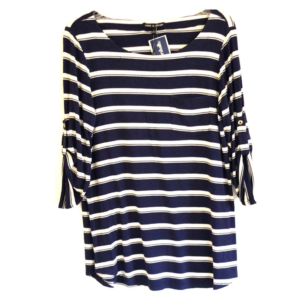 Cable & Gauge navy and white striped top
